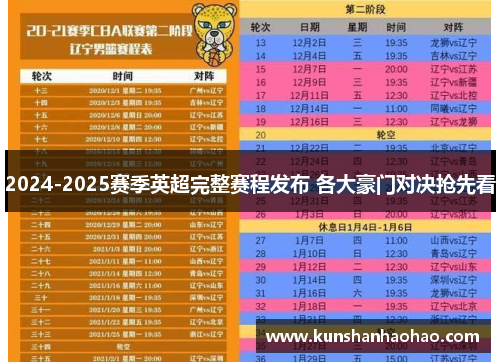 2024-2025赛季英超完整赛程发布 各大豪门对决抢先看 2024-2025赛季英超完整赛程发布 各大豪门对决抢先看